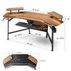 Scrivania da gaming e da studio a forma di ala da 183 cm, per 1 persona, Nera/Noce/Bianca