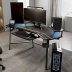 Scrivania da gaming e da studio a forma di ala da 183 cm, per 1 persona, Nera/Noce/Bianca