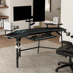 Scrivania da gaming e da studio a forma di ala da 183 cm, per 1 persona, Nera/Noce/Bianca