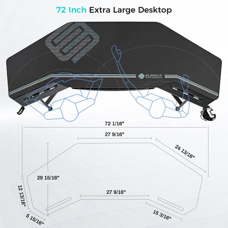 Scrivania da gaming e da studio a forma di ala da 183 cm, per 1 persona, Nera/Noce/Bianca