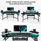 Scrivania da gaming e da studio a forma di ala da 183 cm, per 1 persona, Nera/Noce/Bianca