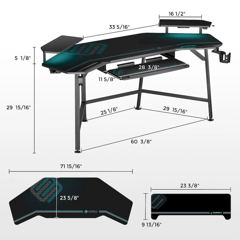 Scrivania da gaming e da studio a forma di ala da 183 cm, per 1 persona, Nera/Noce/Bianca