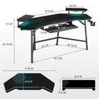 Scrivania da gaming e da studio a forma di ala da 183 cm, per 1 persona, Nera/Noce/Bianca
