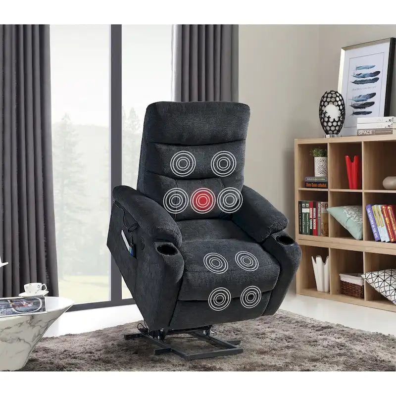 Poltrona reclinabile Liyasi Electric Power Lift con massaggio e riscaldamento per anziani, 3 posizioni, 2 tasche laterali, portabicchieri, USB Char