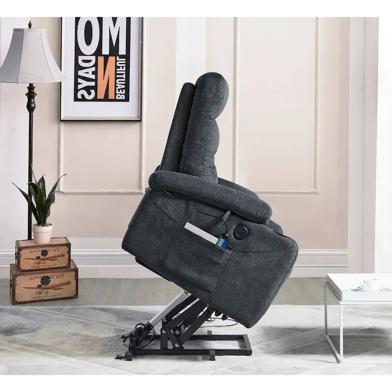 Poltrona reclinabile Liyasi Electric Power Lift con massaggio e riscaldamento per anziani, 3 posizioni, 2 tasche laterali, portabicchieri, USB Char