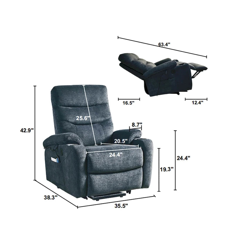 Poltrona reclinabile Liyasi Electric Power Lift con massaggio e riscaldamento per anziani, 3 posizioni, 2 tasche laterali, portabicchieri, USB Char