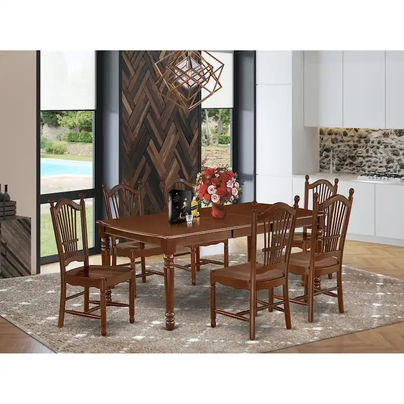 Set da pranzo rettangolare in mogano con prolunga a farfalla – Legno duro asiatico, 5/7/9 pezzi