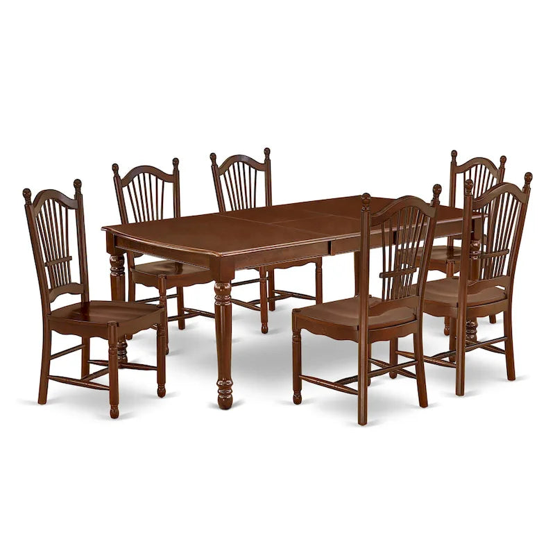 Set da pranzo rettangolare in mogano con prolunga a farfalla – Legno duro asiatico, 5/7/9 pezzi