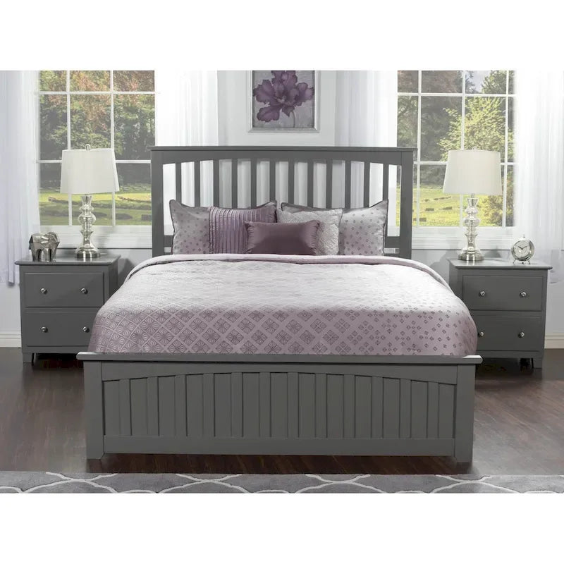 Letto a piattaforma Queen grigio con testiera e cassetti contenitore – Legno massello, 2 posti letto