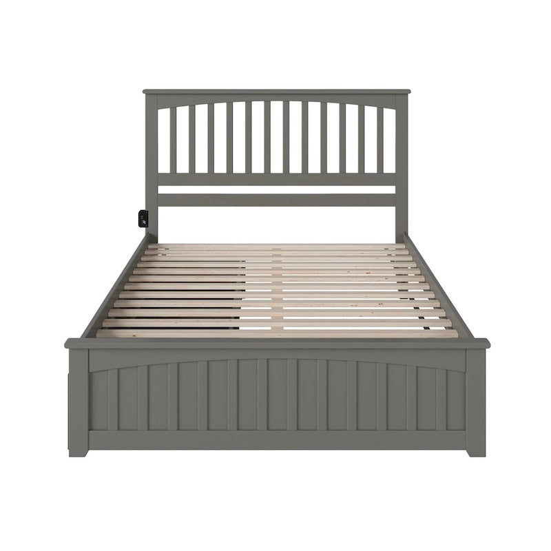 Letto a piattaforma Queen grigio con testiera e cassetti contenitore – Legno massello, 2 posti letto