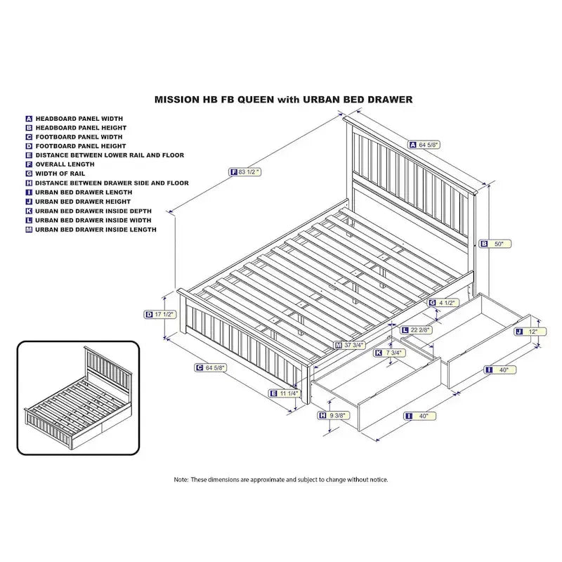 Letto a piattaforma Queen grigio con testiera e cassetti contenitore – Legno massello, 2 posti letto