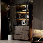 Armadietto in alluminio e vetro nero con venature in legno e luce LED | Unità singola | Diverse dimensioni