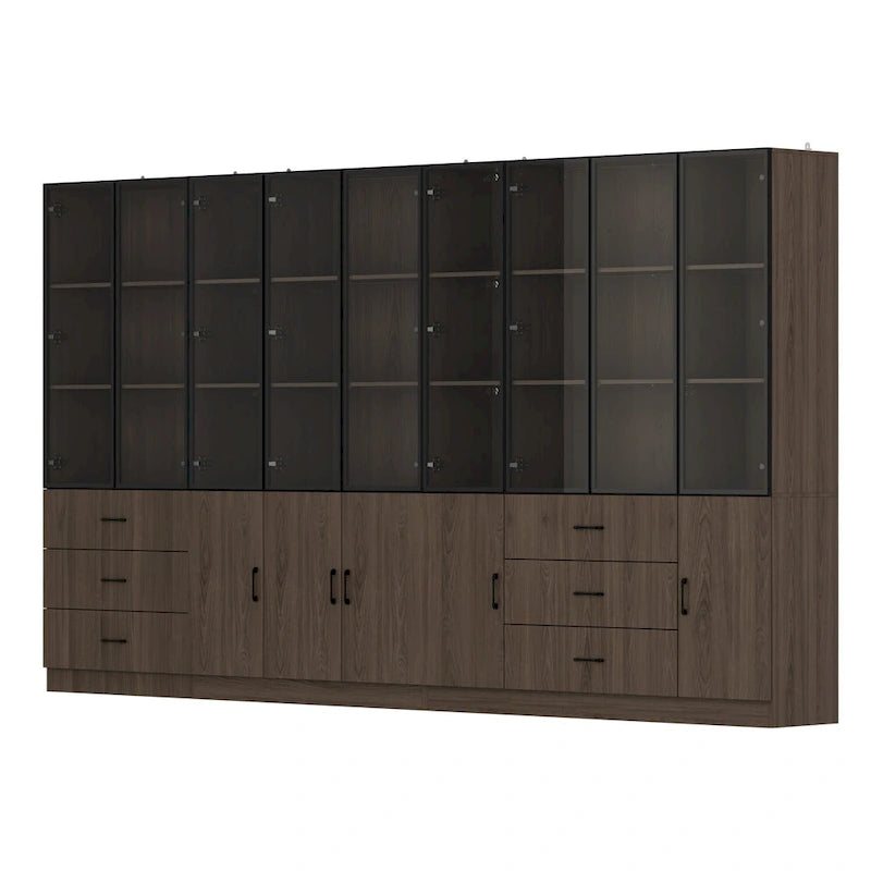 Armadietto in alluminio e vetro nero con venature in legno e luce LED | Unità singola | Diverse dimensioni
