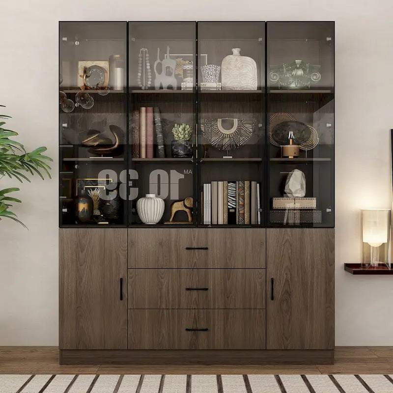 Armadietto in alluminio e vetro nero con venature in legno e luce LED | Unità singola | Diverse dimensioni