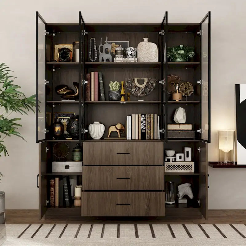 Armadietto in alluminio e vetro nero con venature in legno e luce LED | Unità singola | Diverse dimensioni