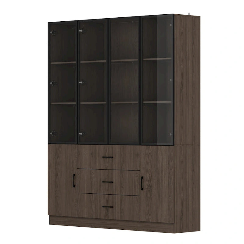 Armadietto in alluminio e vetro nero con venature in legno e luce LED | Unità singola | Diverse dimensioni