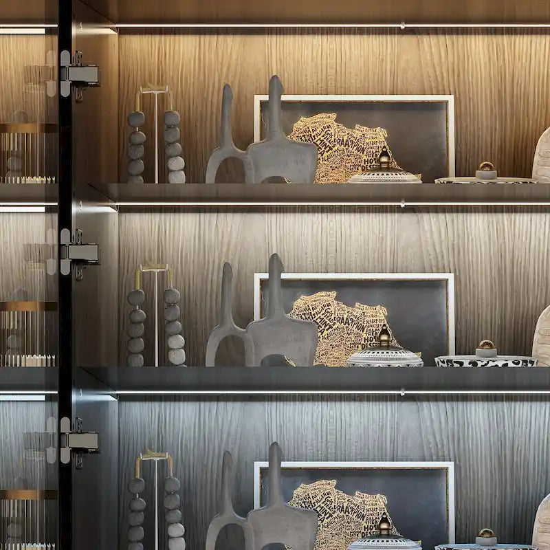 Armadietto in alluminio e vetro nero con venature in legno e luce LED | Unità singola | Diverse dimensioni