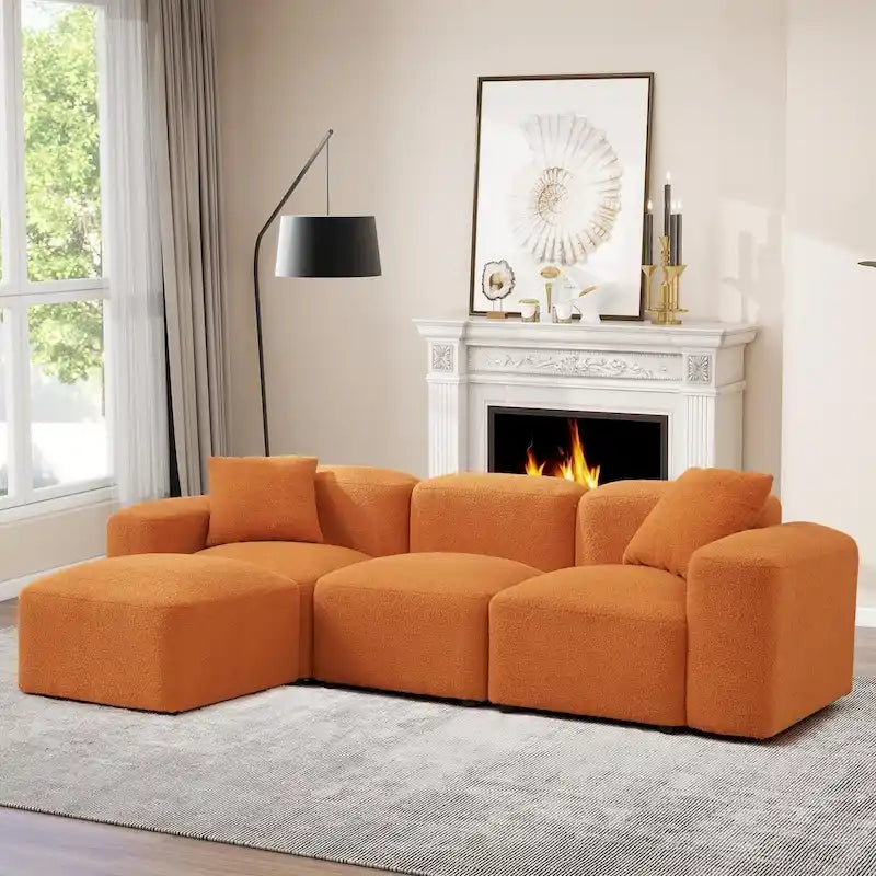 Divano componibile a L moderno e modulare, combinazione fai da te, divano imbottito a 3 posti con chaise longue per soggiorno