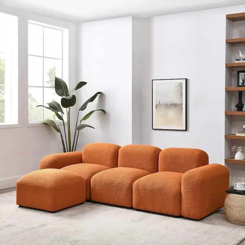 Divano componibile a L moderno e modulare, combinazione fai da te, divano imbottito a 3 posti con chaise longue per soggiorno