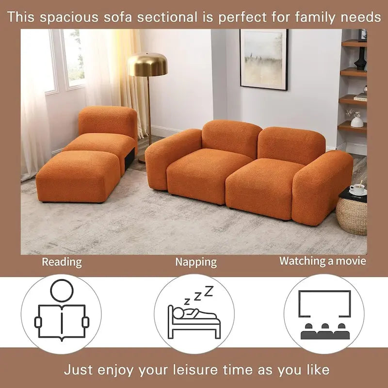 Divano componibile a L moderno e modulare, combinazione fai da te, divano imbottito a 3 posti con chaise longue per soggiorno