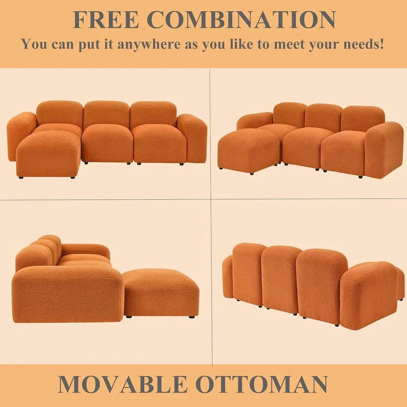 Divano componibile a L moderno e modulare, combinazione fai da te, divano imbottito a 3 posti con chaise longue per soggiorno