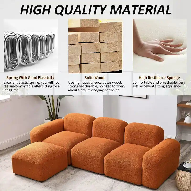 Divano componibile a L moderno e modulare, combinazione fai da te, divano imbottito a 3 posti con chaise longue per soggiorno