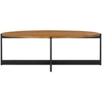 Tavolino da Caffè Ovale Marrone Naturale, Piano in Legno di Abete e Base in Metallo Nero