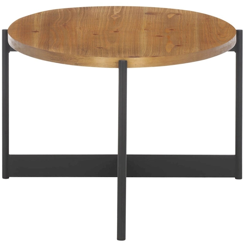 Tavolino da Caffè Ovale Marrone Naturale, Piano in Legno di Abete e Base in Metallo Nero