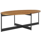 Tavolino da Caffè Ovale Marrone Naturale, Piano in Legno di Abete e Base in Metallo Nero