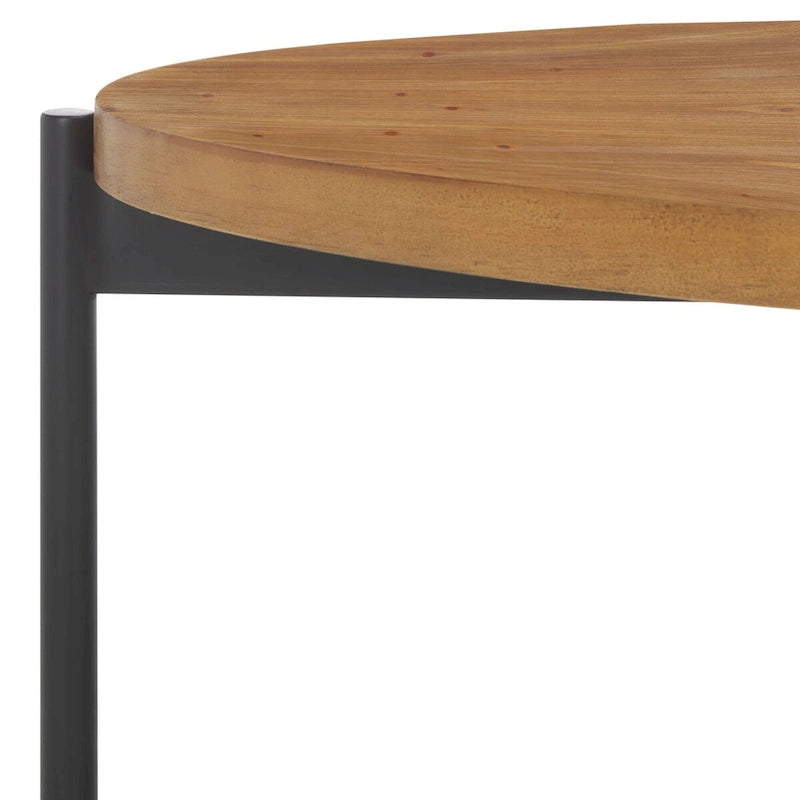 Tavolino da Caffè Ovale Marrone Naturale, Piano in Legno di Abete e Base in Metallo Nero