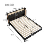 Letto a piattaforma Queen size con schienale alto e ali, in noce e rattan nero, 2 persone