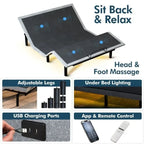 Base regolabile Renanim SF con materasso ibrido da 12", massaggio, USB, luce sotto il letto, app, inclinazione testa e piedi