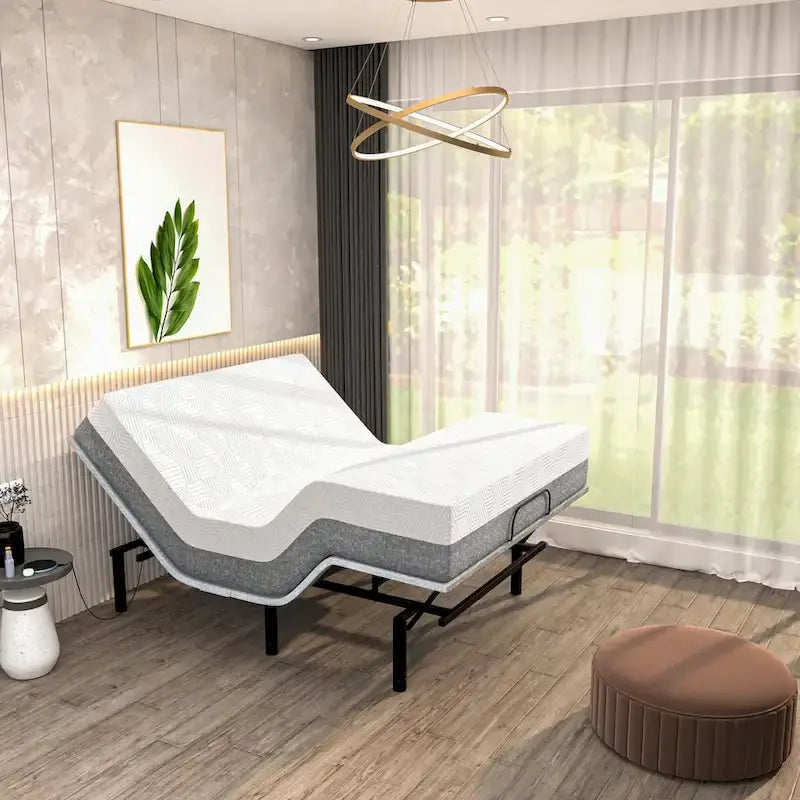 Base regolabile Renanim SF con materasso ibrido da 12", massaggio, USB, luce sotto il letto, app, inclinazione testa e piedi