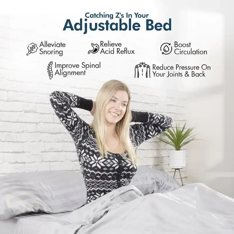 Base regolabile Renanim SF con materasso ibrido da 12", massaggio, USB, luce sotto il letto, app, inclinazione testa e piedi
