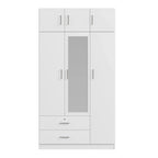 Armadio a 3 ante bianco/grigio con specchio, 2 cassetti e pensile superiore – Montaggio 1 persona
