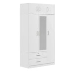 Armadio a 3 ante bianco/grigio con specchio, 2 cassetti e pensile superiore – Montaggio 1 persona