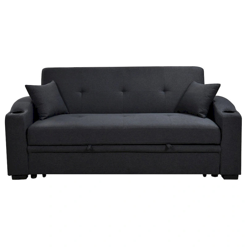 Divano Letto Convertibile Grigio / Nero a 2 Posti con Schienale Reclinabile e Portabicchieri