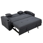 Divano Letto Convertibile Grigio / Nero a 2 Posti con Schienale Reclinabile e Portabicchieri