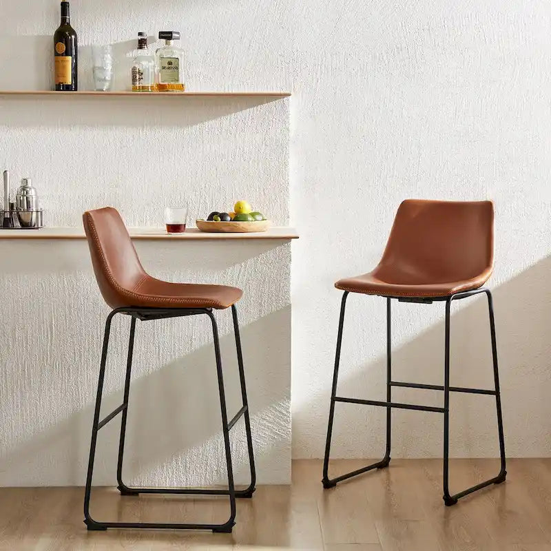 Sgabelli da Bar in Pelle da 30 Pollici, Altezza Bancone, Set da 2