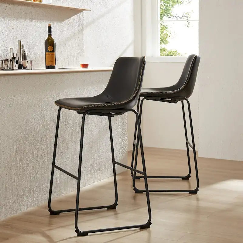 Sgabelli da Bar in Pelle da 30 Pollici, Altezza Bancone, Set da 2