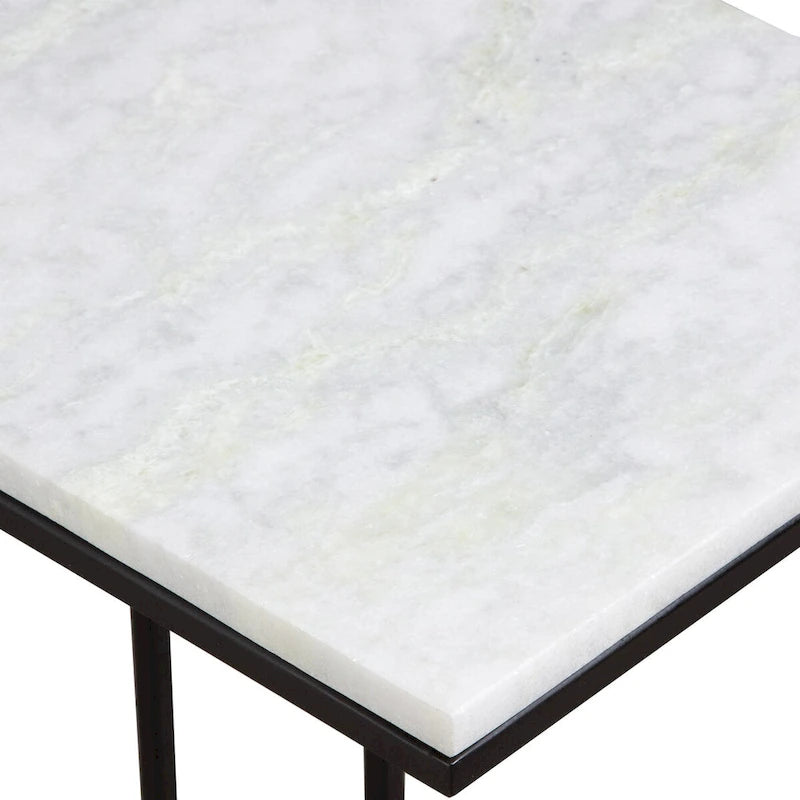 Tavolino d'appoggio con ripiano in marmo bianco e nero, 1 pezzo