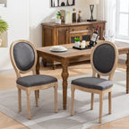 Sedie da pranzo in lino stile francese beige/grigio scuro, set da 2