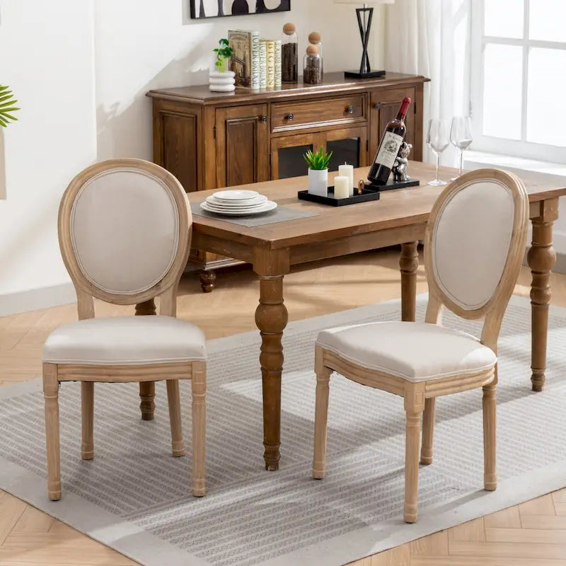 Sedie da pranzo in lino stile francese beige/grigio scuro, set da 2