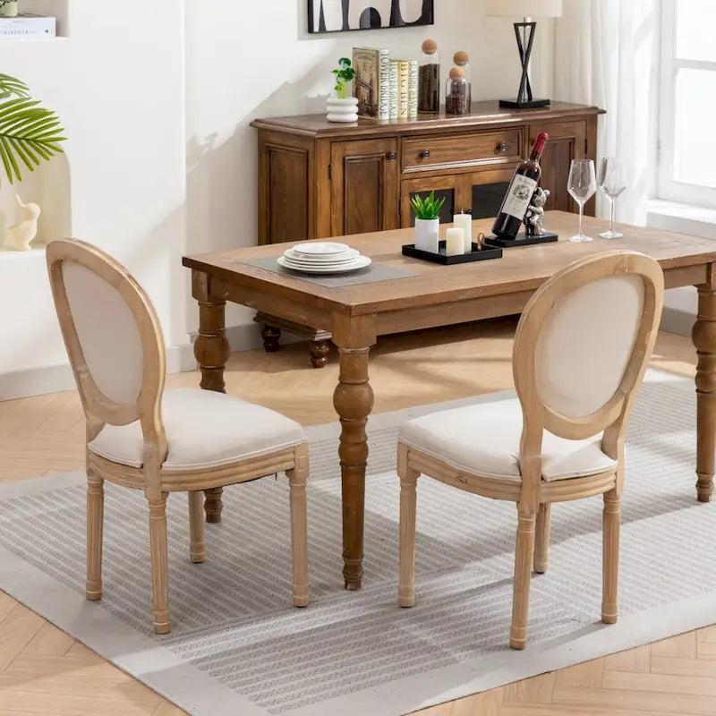 Sedie da pranzo in lino stile francese beige/grigio scuro, set da 2