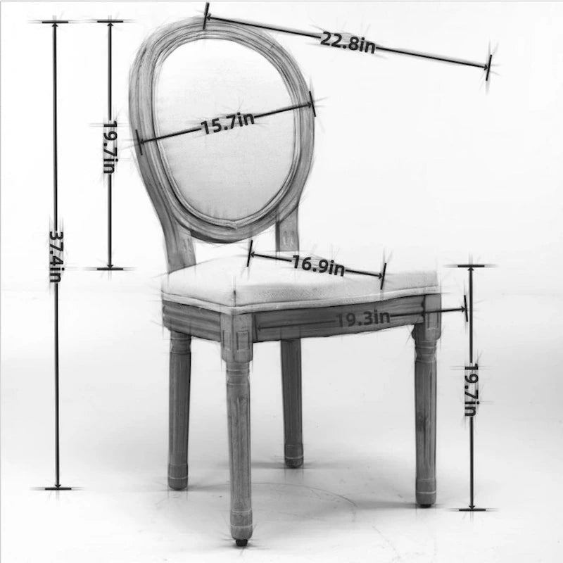 Sedie da pranzo in lino stile francese beige/grigio scuro, set da 2