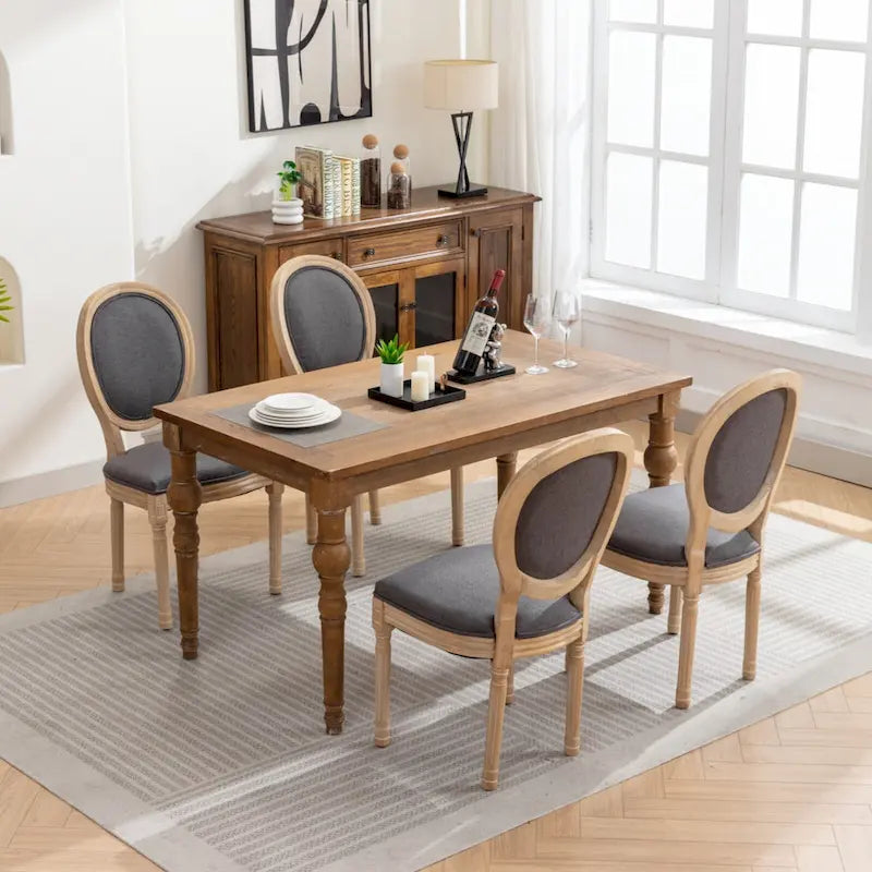 Sedie da pranzo in lino stile francese beige/grigio scuro, set da 2