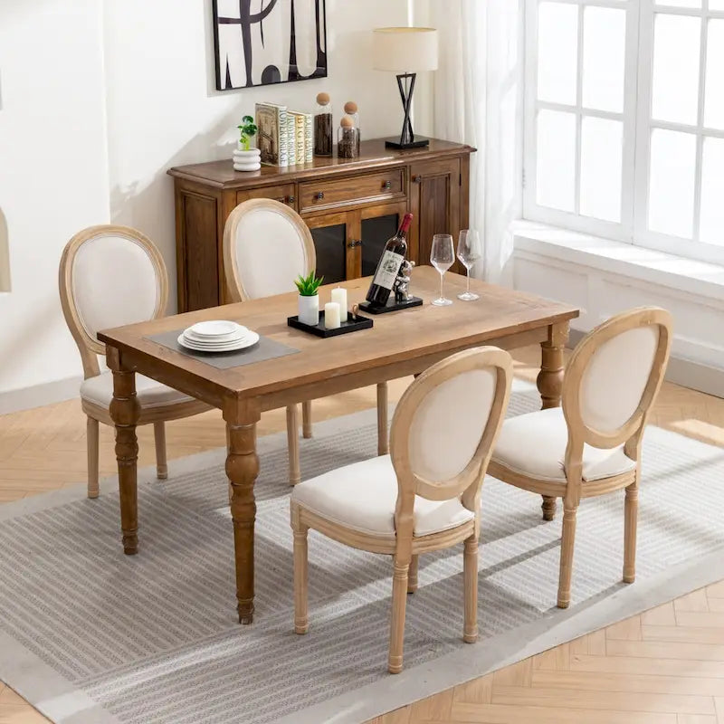 Sedie da pranzo in lino stile francese beige/grigio scuro, set da 2