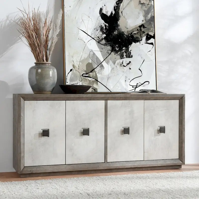 Credenza a 4 ante grigio anticato/bianco anticato, 1 pezzo