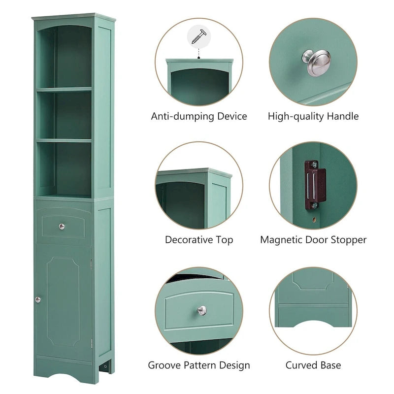 Mobiletto contenitore da bagno autoportante alto 67" con ante e ripiani regolabili - Alto 68"