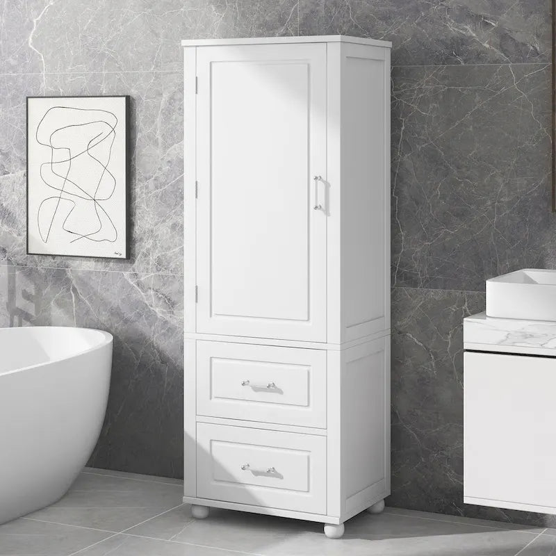 Mobiletto da bagno bianco con 2 cassetti e ripiano regolabile